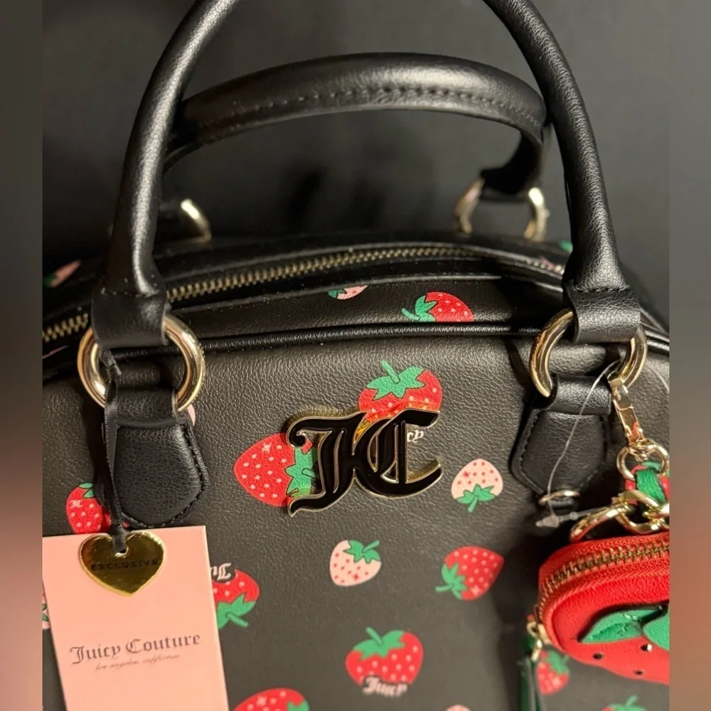 Juicy Couture Sweet N Juicy Strawberry Bowler Bag Black With Coin Pouch NWT